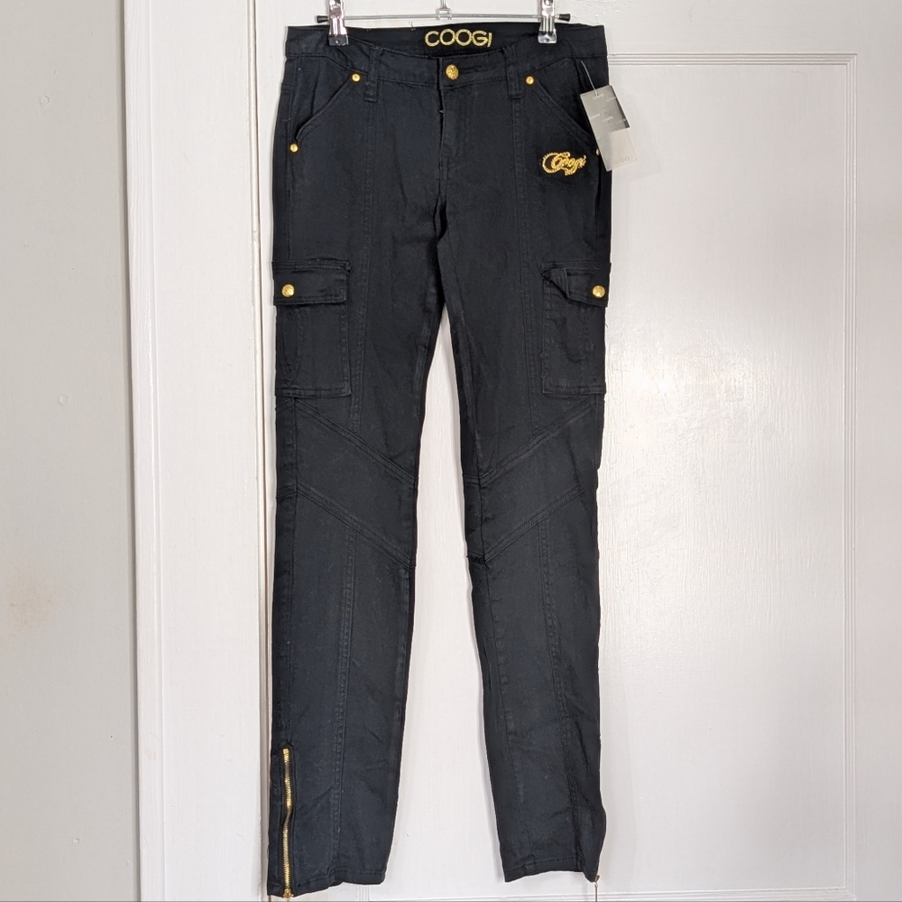 COOGI NWT Black Cargo Pants Gold Hardware Ankle Zips Size 5/6